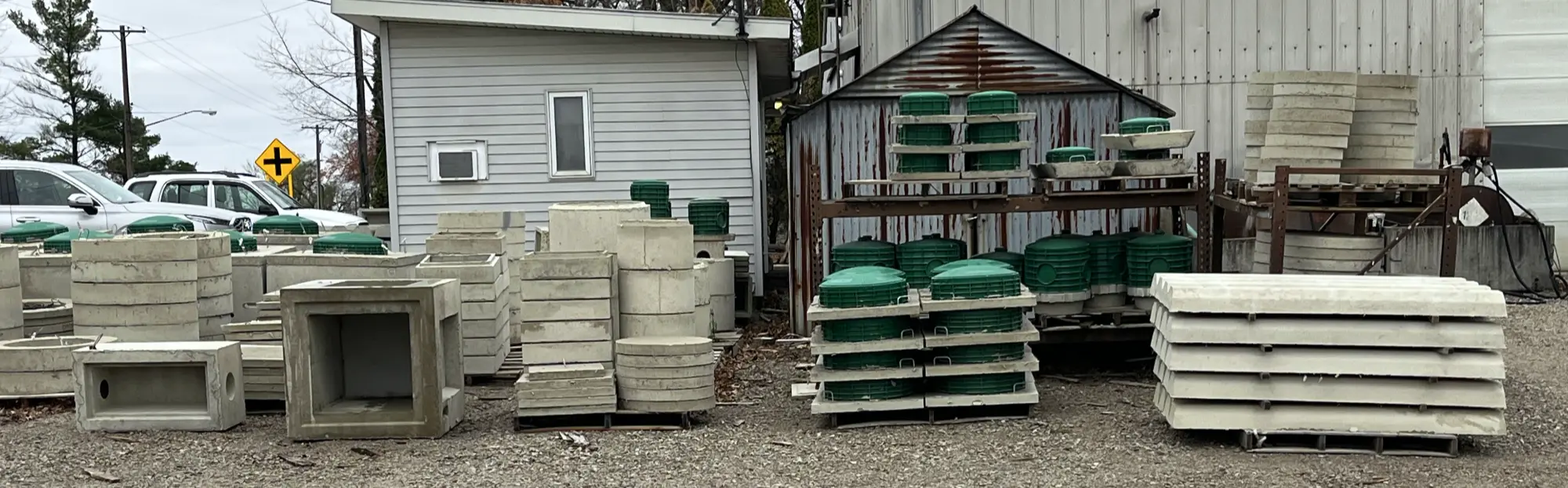 concrete lids, risers, catch basins, and parking blocks